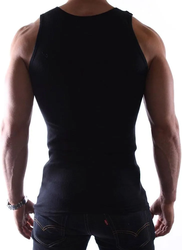 9 Mens 100% Cotton Tank Top A-Shirt Muscle Ribbed Sleeveless Undershirt Black M