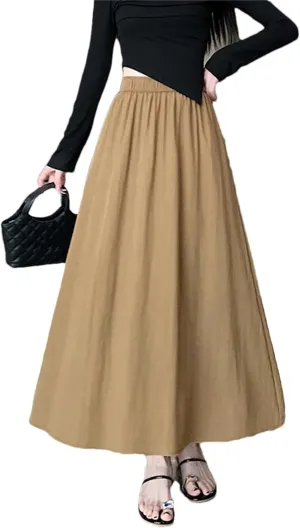 Adhdyuud Women's Casual Pleated A-Line Skirts Summer High Waist Solid Skirts