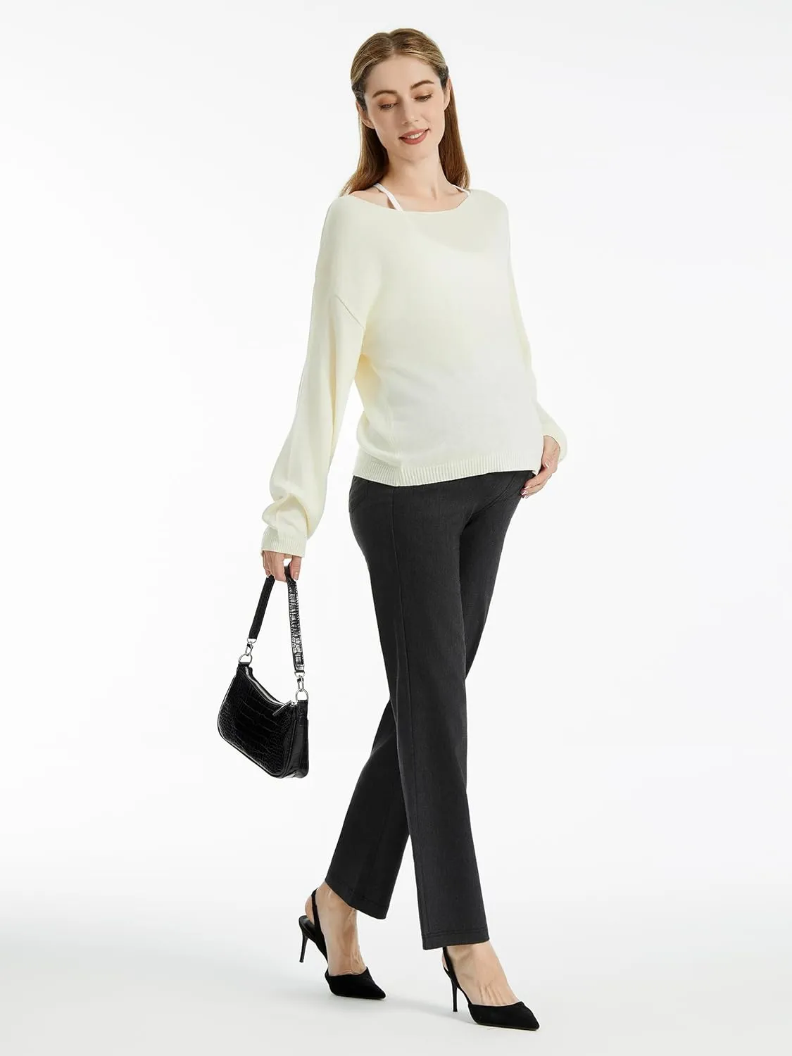 AFITNE Women's Stretch Maternity Jeans Over The Belly Straight Leg Pregnancy Pants with Denim Like Material