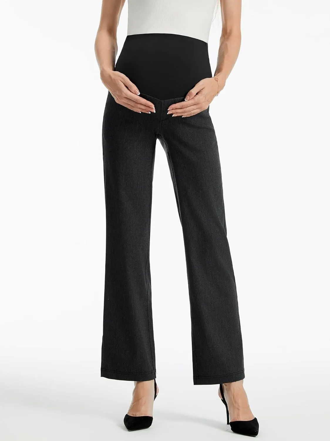 AFITNE Women's Stretch Maternity Jeans Over The Belly Straight Leg Pregnancy Pants with Denim Like Material