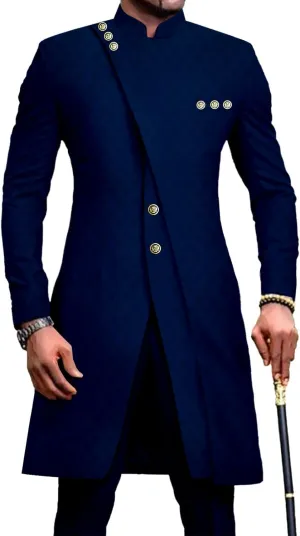 African Clothes for Men Dashiki Slim Fit Jacket and Trousers Set Formal Attire for Wedding