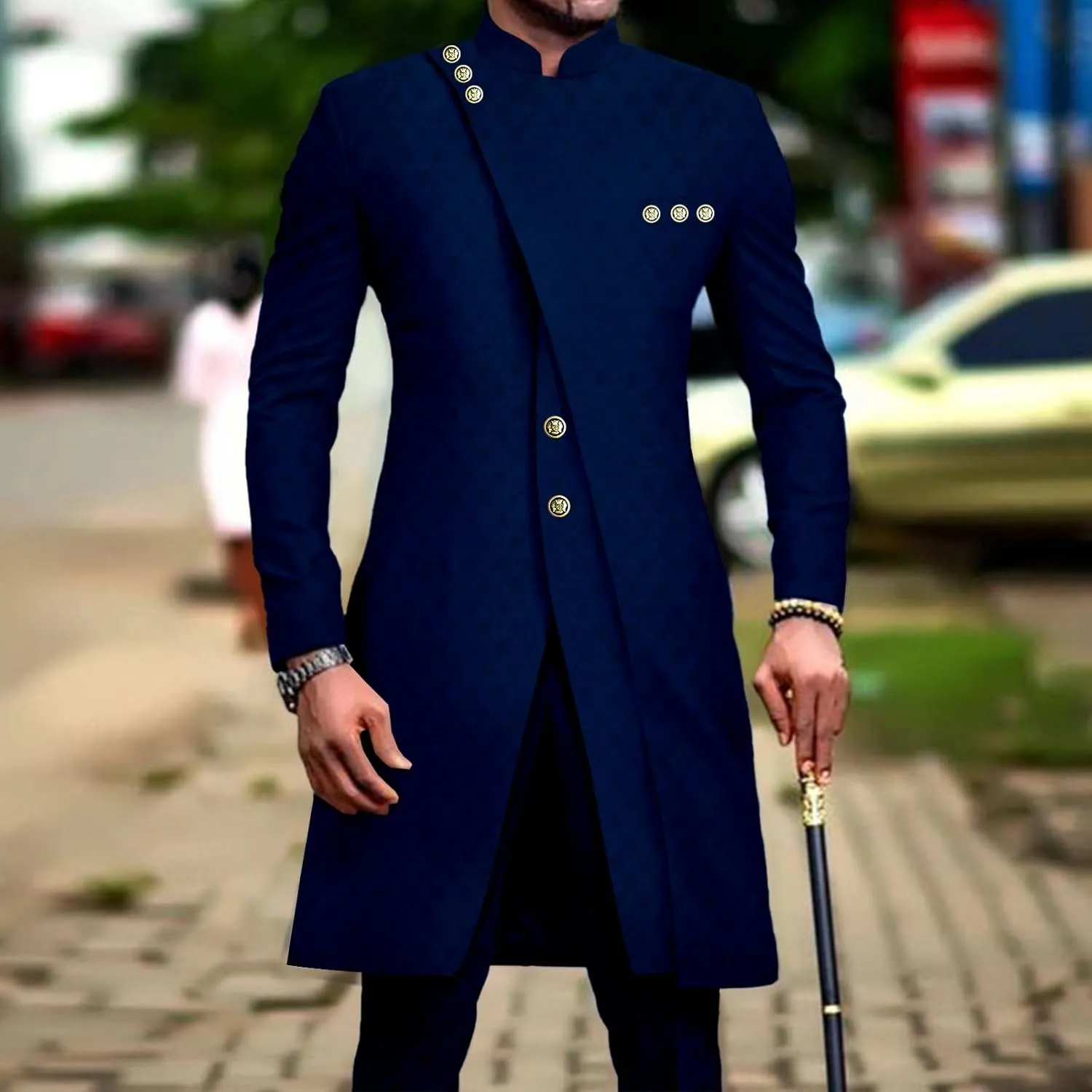 African Clothes for Men Dashiki Slim Fit Jacket and Trousers Set Formal Attire for Wedding