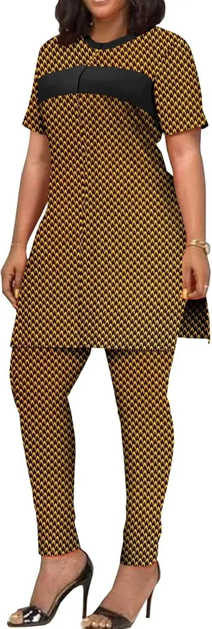 African Clothing for Women Short Sleeve Shirt and Print Pants 2 Piece Set Tracksuit Plus Size Dashiki Casual Outfit