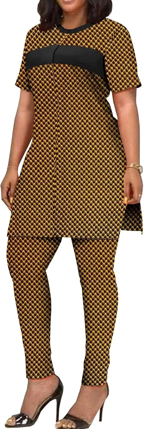 African Clothing for Women Short Sleeve Shirt and Print Pants 2 Piece Set Tracksuit Plus Size Dashiki Casual Outfit
