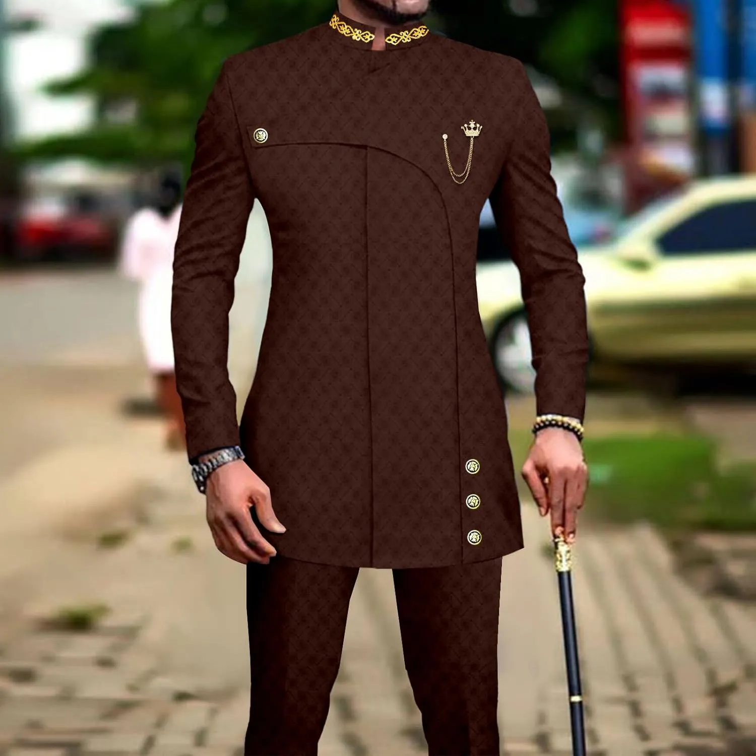 African Suits for Men Slim Fit Formal Blazer Pants 2 Piece Set Designed Wedding Dashiki Outfits