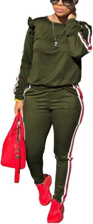 Akmipoem Women's 2 Piece Outfits Ruffle Sleeve Sweatshirt and Pants Sweatsuits Set Tracksuits