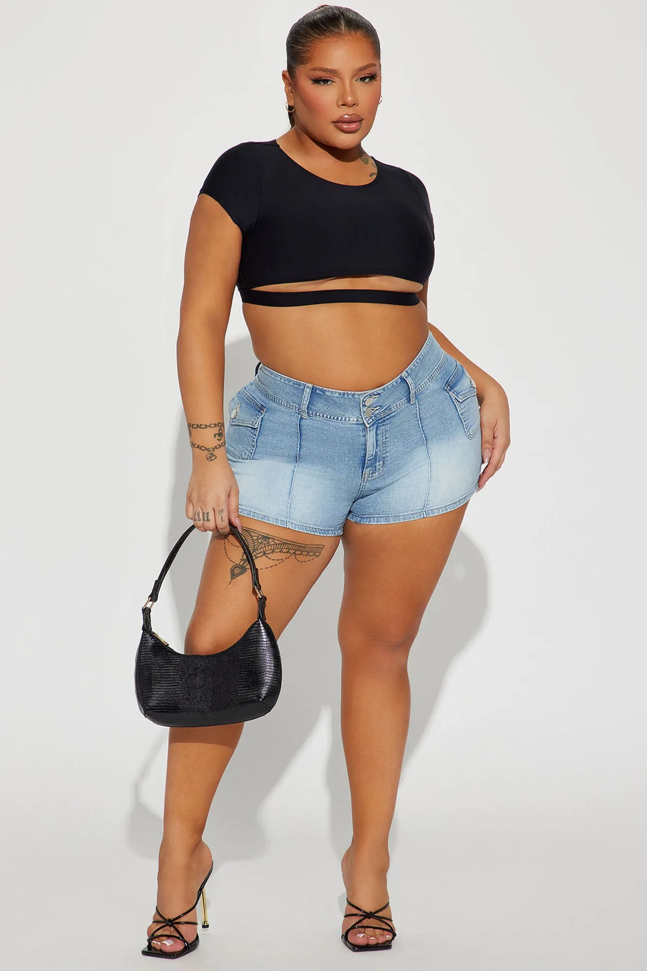 All Our Dreams Low Rise Stretch Denim Shorts - Light Blue Wash