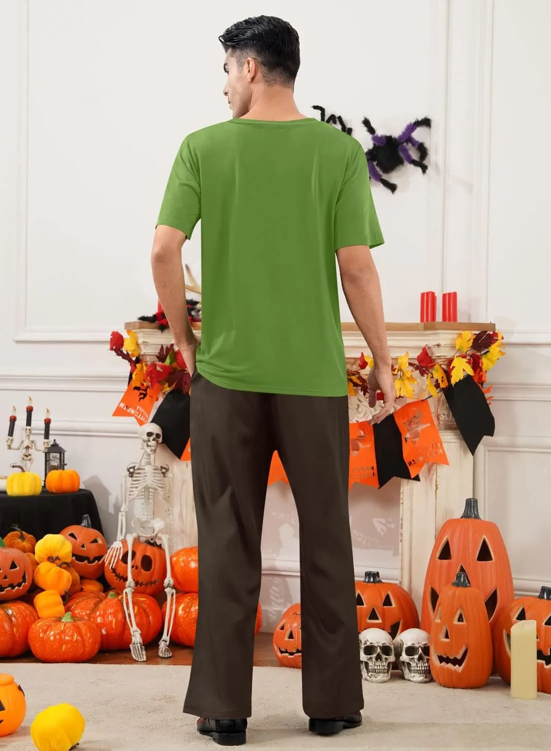 Arvilhill Mens Halloween Shaggy Costumes Cosplay Green Shirt and Brown Pants (S-3XL)