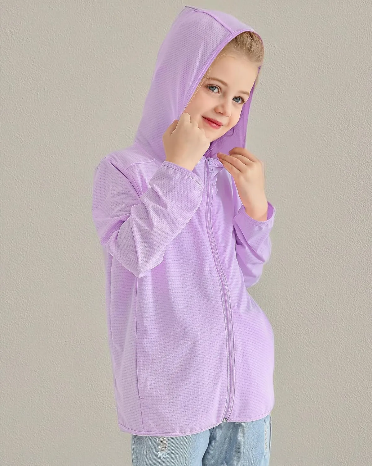 Auranso Kids Zip-Up Hoodie Girls Boys UPF50  Sun Protection Jacket Hooded Cooling Shirt