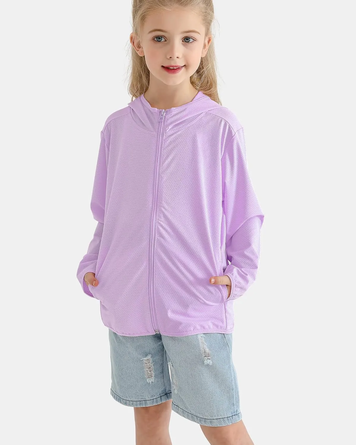 Auranso Kids Zip-Up Hoodie Girls Boys UPF50  Sun Protection Jacket Hooded Cooling Shirt