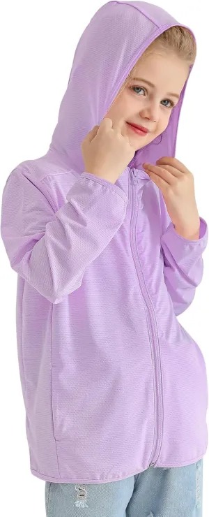 Auranso Kids Zip-Up Hoodie Girls Boys UPF50  Sun Protection Jacket Hooded Cooling Shirt