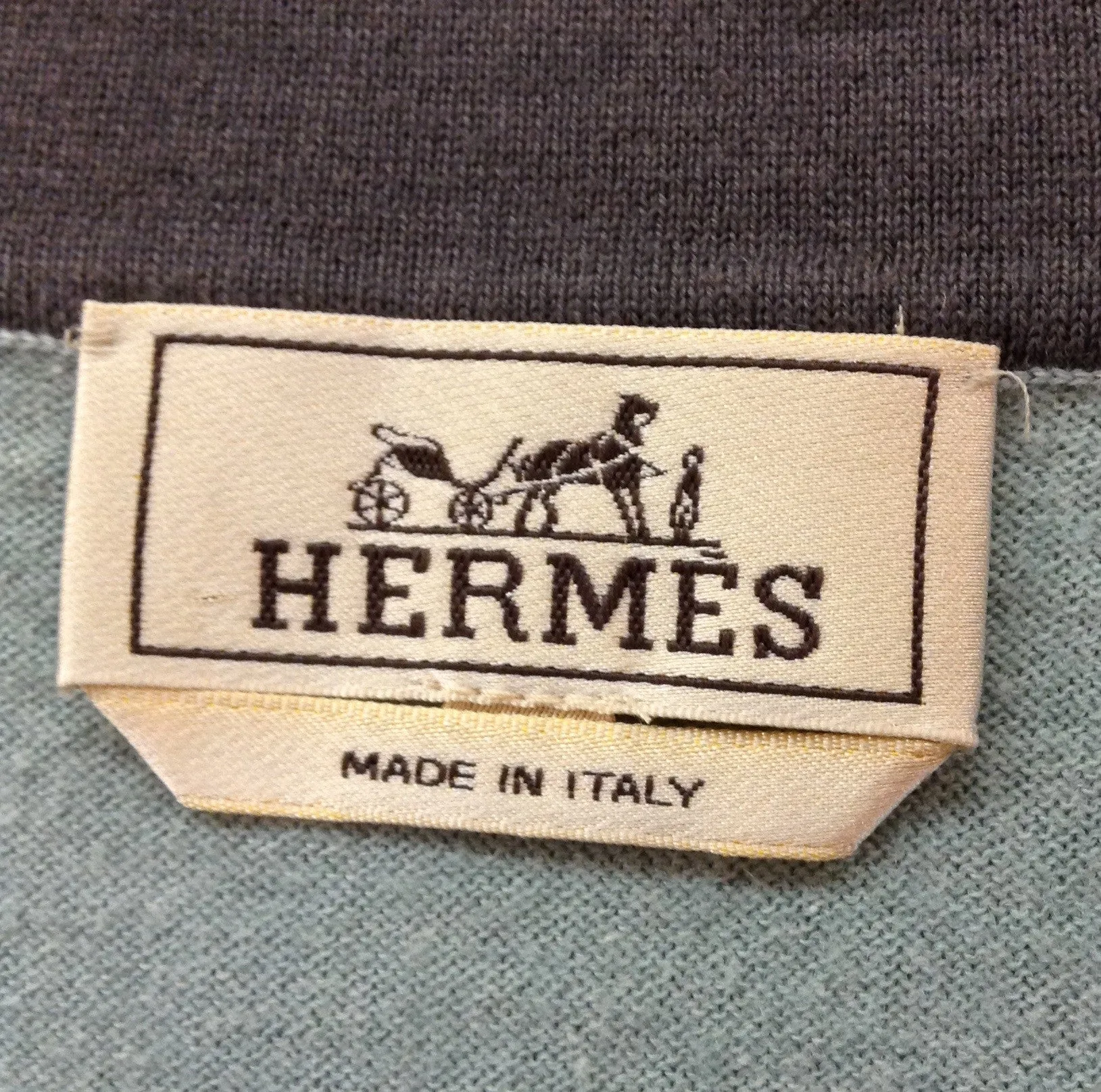 Authentic Hermes - Green Zip Neck Cashmere Sweater Grey Collar - XL