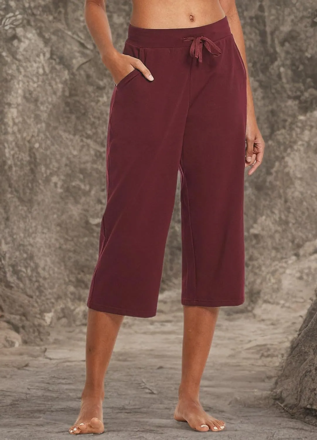 baleaf Women's Capris Yoga Cotton Wide Leg Casual Summer Capri Sweatpants Loose Lounge Workout Crop Pants Pockets
