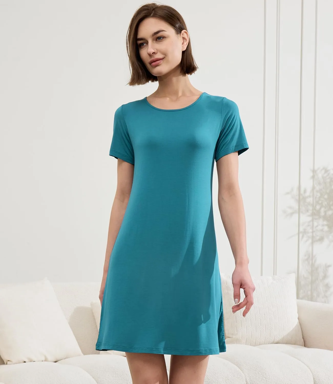 BAMBOO COOL Nightgowns for Women Sleepshirts Cute Short Sleeve Dress Pajamas Women's Soft Sleepwear