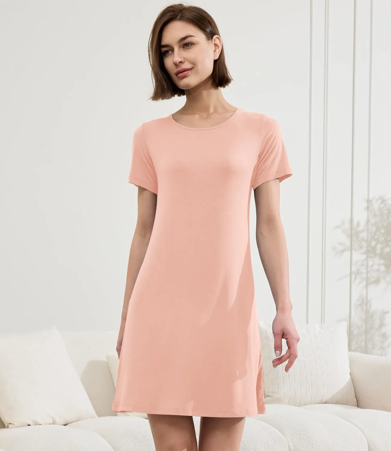 BAMBOO COOL Nightgowns for Women Sleepshirts Cute Short Sleeve Dress Pajamas Women's Soft Sleepwear