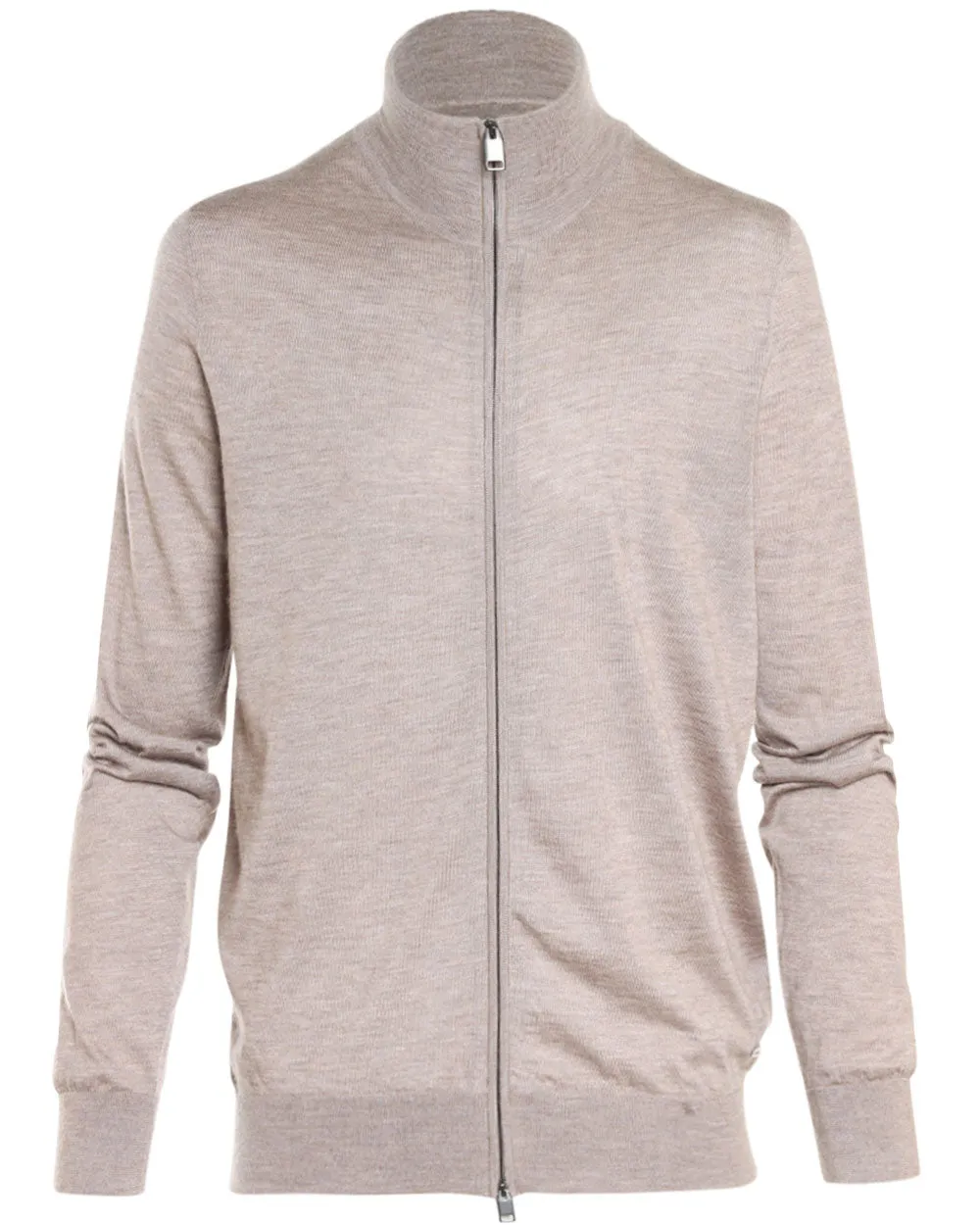 Beige Cashmere Blend Full Zip Sweater