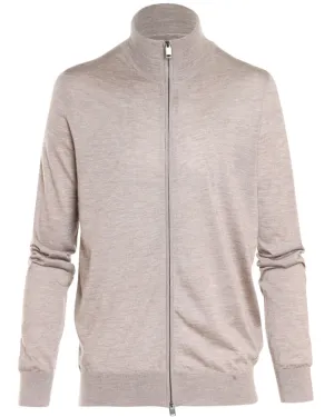 Beige Cashmere Blend Full Zip Sweater