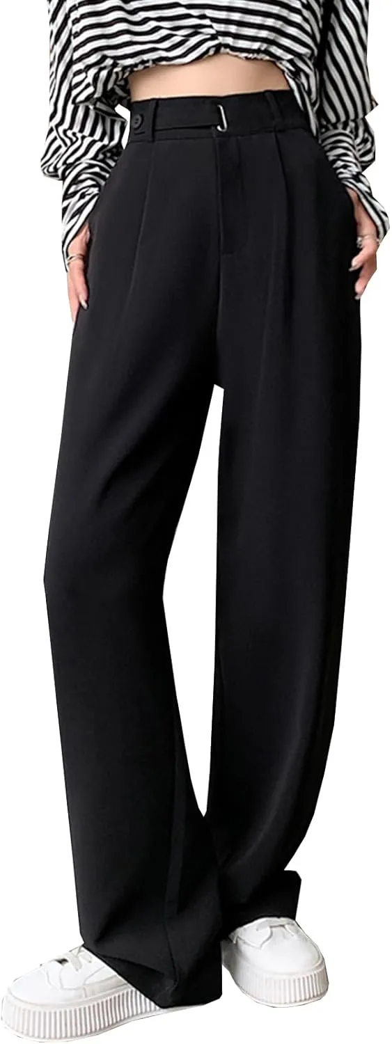 Betusline Women's Wide Leg Long Dress Pants High Waisted Business Casual Straight Office Trousers.X-Small-XX-Large