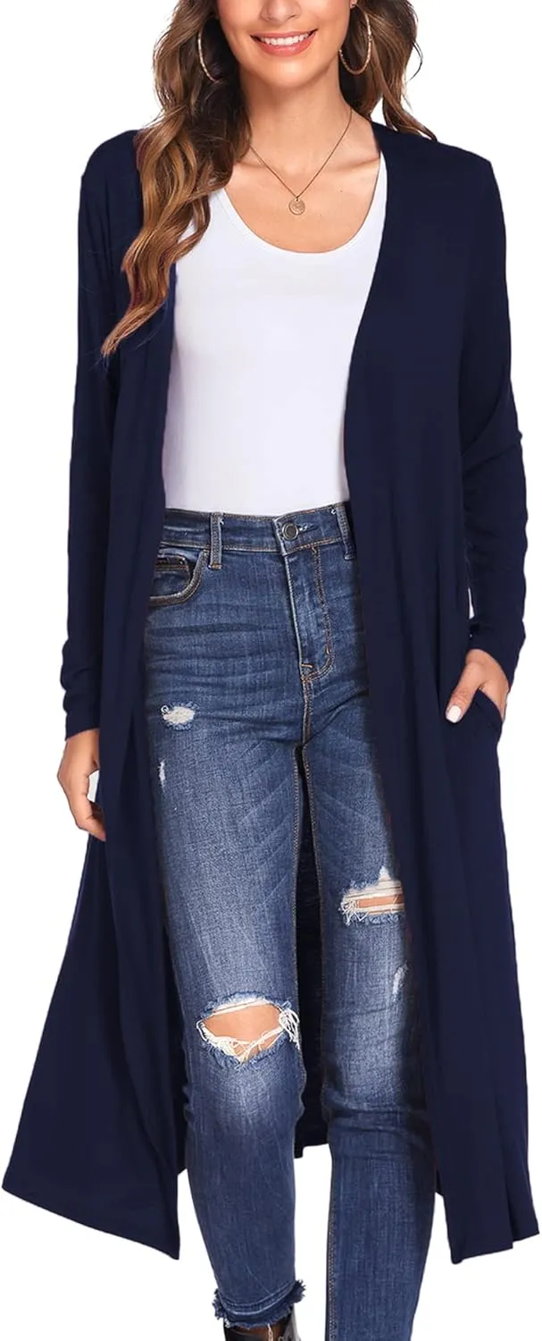 Bluetime Women Plus Size Long Open Front Drape Maxi Cardigan Lightweight Duster Long Sleeve Cardigan Fall (S-4XL)