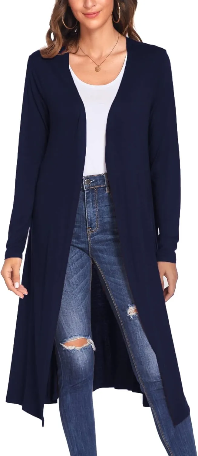 Bluetime Women Plus Size Long Open Front Drape Maxi Cardigan Lightweight Duster Long Sleeve Cardigan Fall (S-4XL)