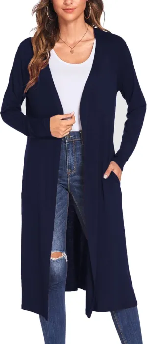 Bluetime Women Plus Size Long Open Front Drape Maxi Cardigan Lightweight Duster Long Sleeve Cardigan Fall (S-4XL)