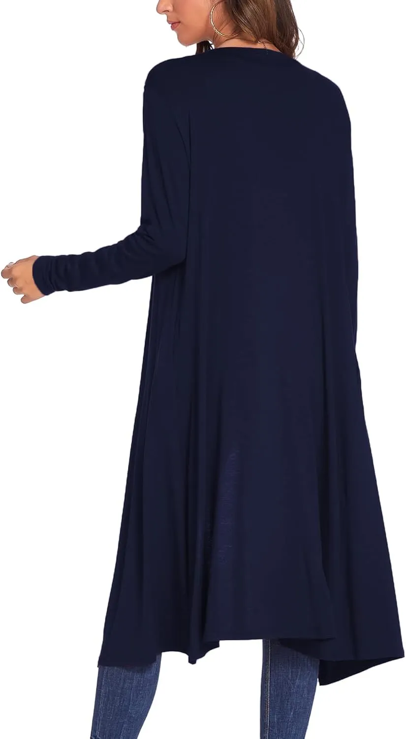 Bluetime Women Plus Size Long Open Front Drape Maxi Cardigan Lightweight Duster Long Sleeve Cardigan Fall (S-4XL)