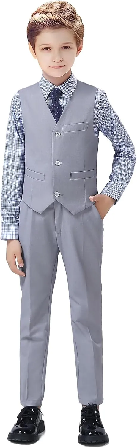 Boys 4-Pieces Suits Slim Fit Kids Outfits Vest Dress Pants Sets Formal Suit for Boy