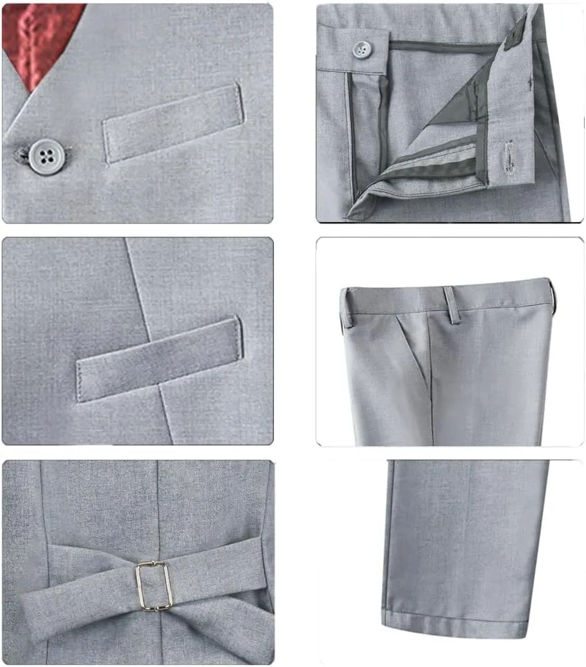 Boys 4-Pieces Suits Slim Fit Kids Outfits Vest Dress Pants Sets Formal Suit for Boy