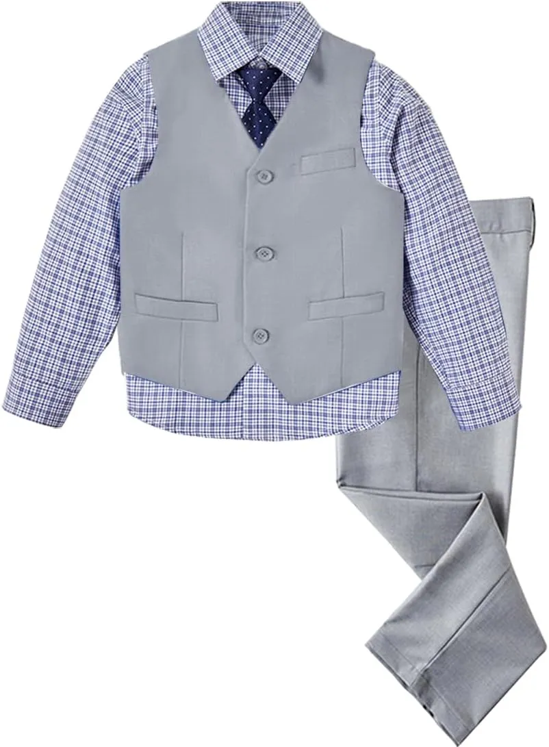 Boys 4-Pieces Suits Slim Fit Kids Outfits Vest Dress Pants Sets Formal Suit for Boy
