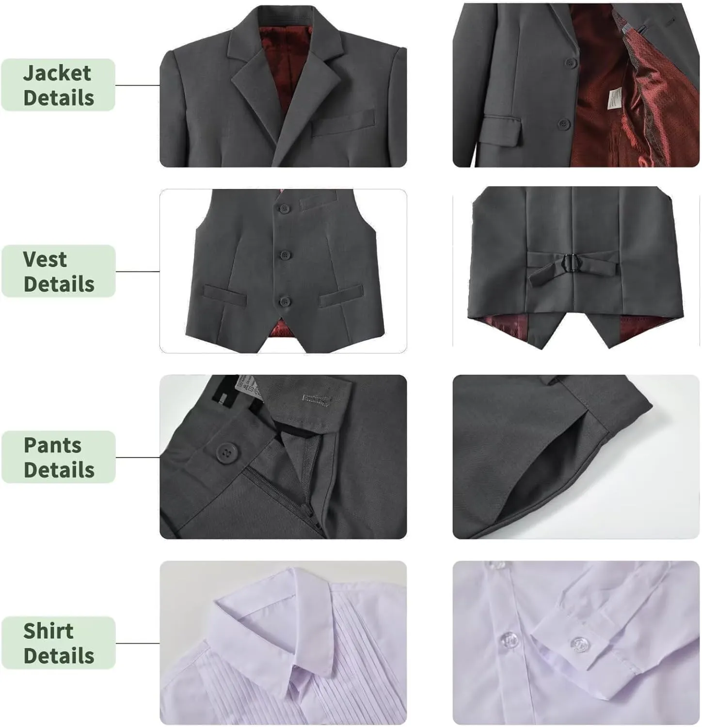 Boys Suit for Kids 6 Pieces Formal Dresswear Set Teen Boys Tuxedo Suits for Wedding Graduation