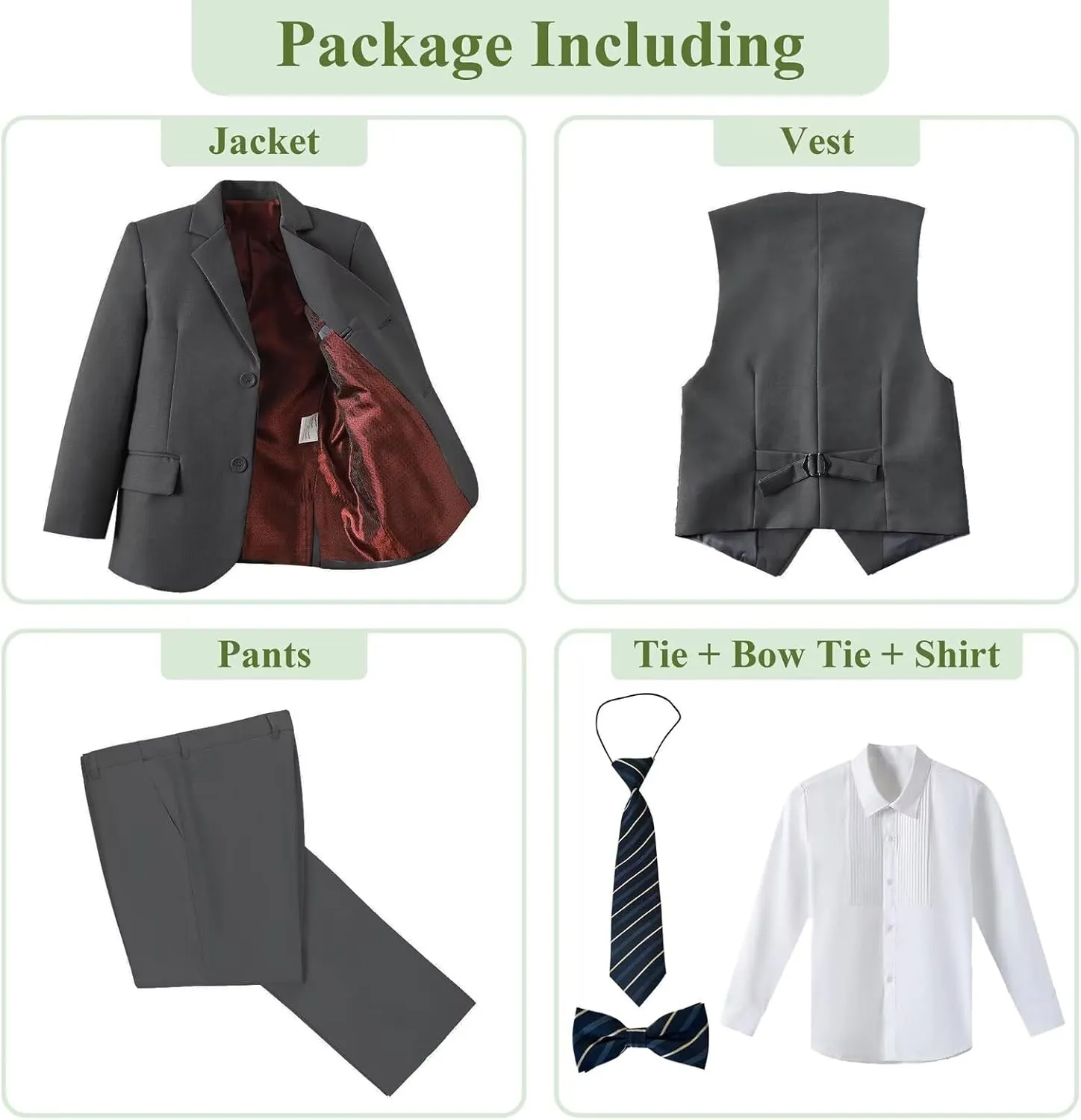 Boys Suit for Kids 6 Pieces Formal Dresswear Set Teen Boys Tuxedo Suits for Wedding Graduation