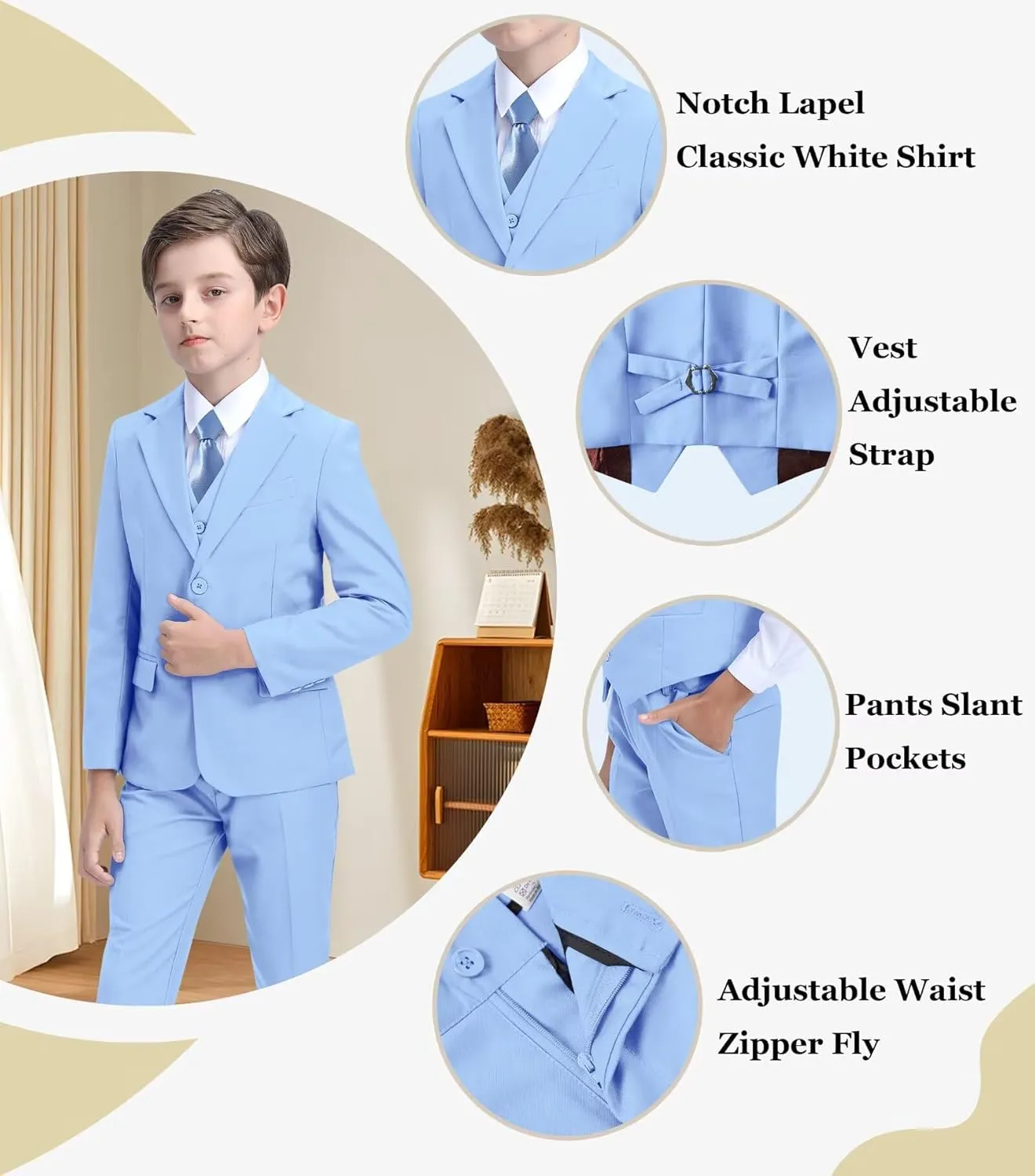 Boys' Suit Kids Formal Tuxedo Suits for Boys Wedding Outfits Dress Vest Pants Suspenders Set Adjustable Waist