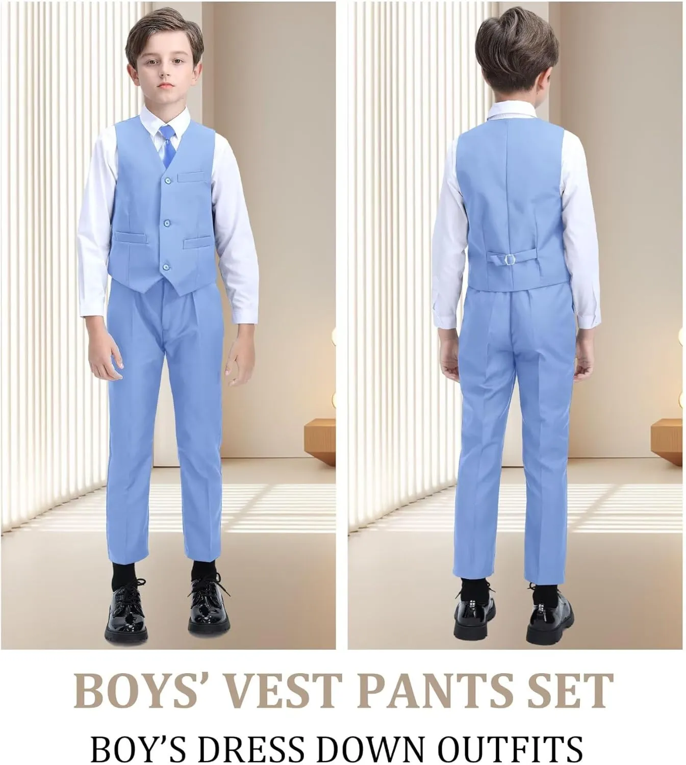 Boys' Suit Kids Formal Tuxedo Suits for Boys Wedding Outfits Dress Vest Pants Suspenders Set Adjustable Waist