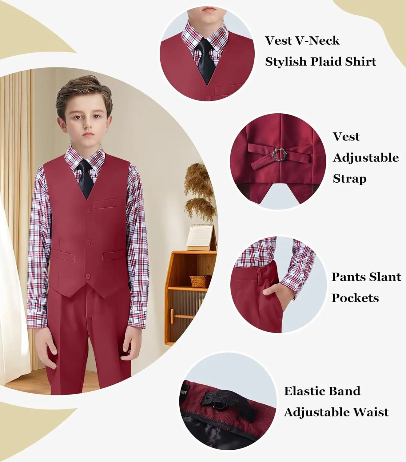 Boys' Suit Kids Formal Tuxedo Suits for Boys Wedding Outfits Dress Vest Pants Suspenders Set Adjustable Waist