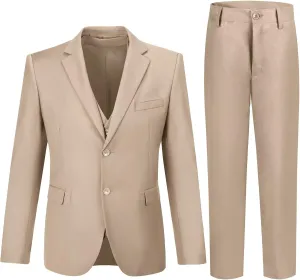 Boy's Suit Slim Fit Formal 3 Pieces Suit Set, Dress Suit Blazer Vest Pants, Kids Wedding Ring Bearer Outfit Size 2T-20