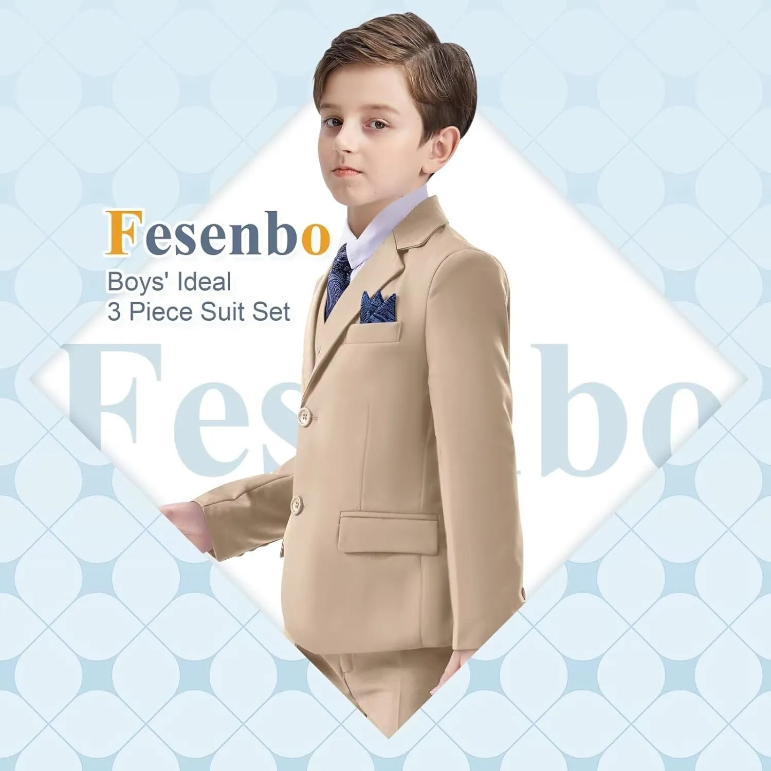 Boy's Suit Slim Fit Formal 3 Pieces Suit Set, Dress Suit Blazer Vest Pants, Kids Wedding Ring Bearer Outfit Size 2T-20