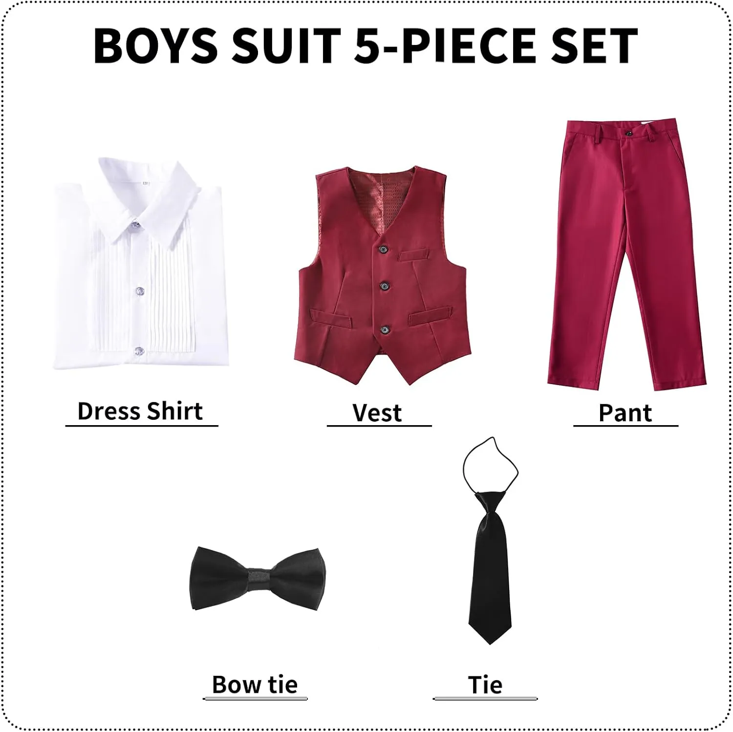 Boys' Suits Formal Slim Fit Tuxedo Boys Vest and Pants Set for Teens Dress Clothes Wedding Outfit with Tie and Bow Tie
