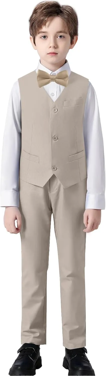 Boys' Suits Formal Slim Fit Tuxedo Boys Vest and Pants Set for Teens Dress Clothes Wedding Outfit with Tie and Bow Tie