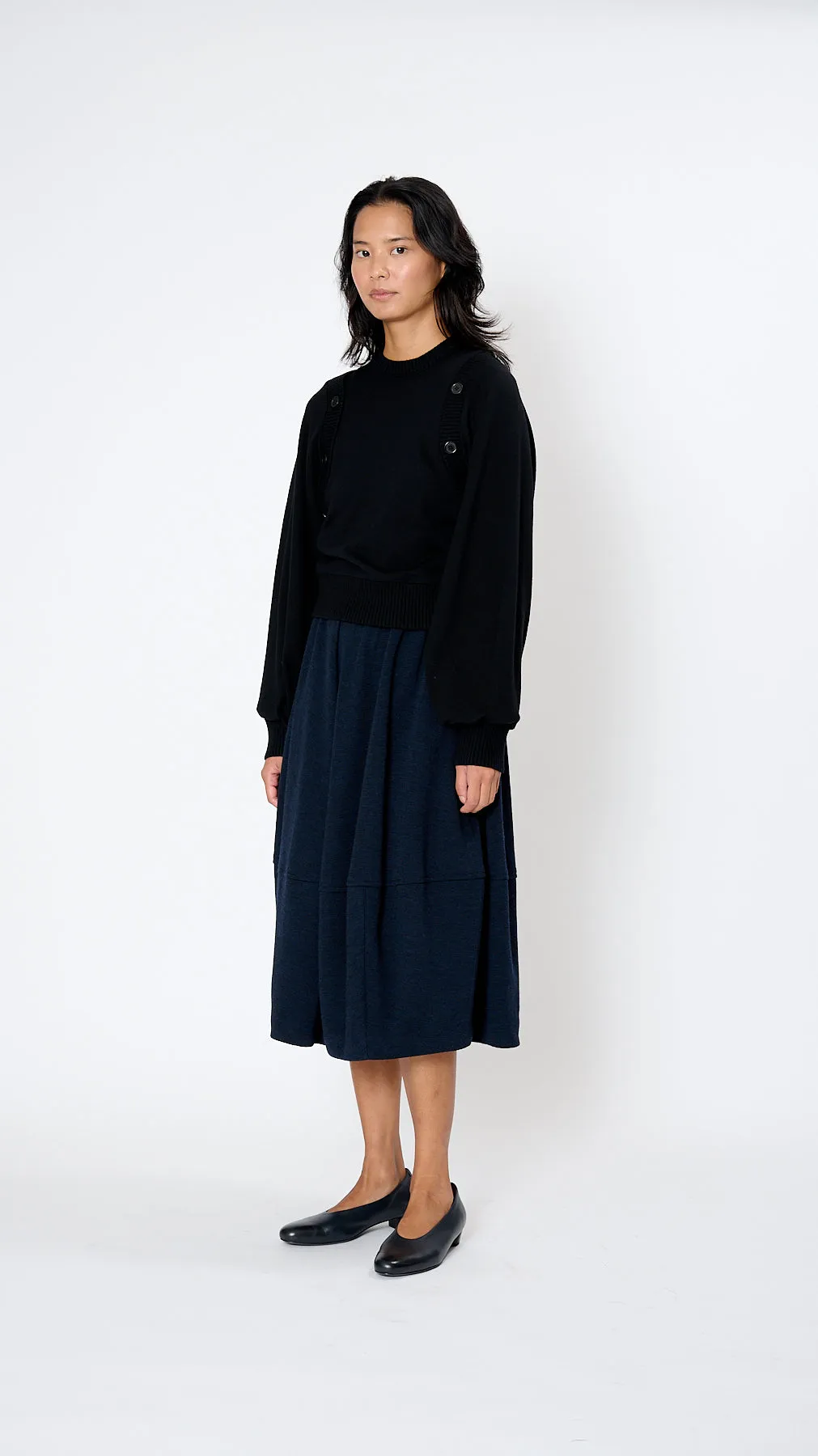 Button Sleeve Sweater in Black