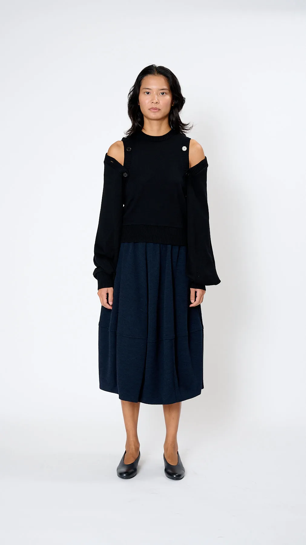 Button Sleeve Sweater in Black