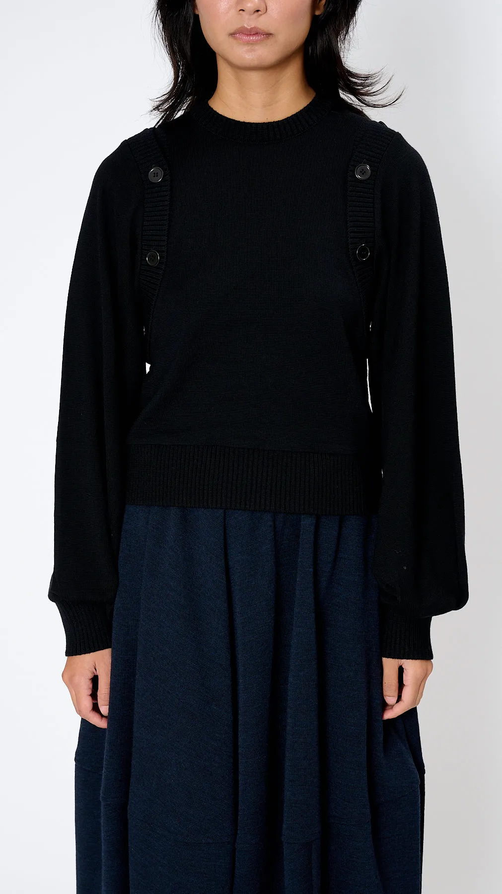 Button Sleeve Sweater in Black