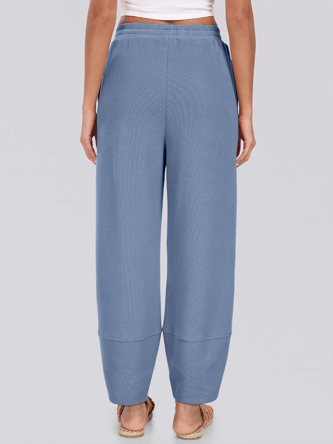 Caracilia Women Wide Leg Pants Casual Elastic Waist Loose Baggy Harem Comfy Beach Lounge Sweatpants with Pockets