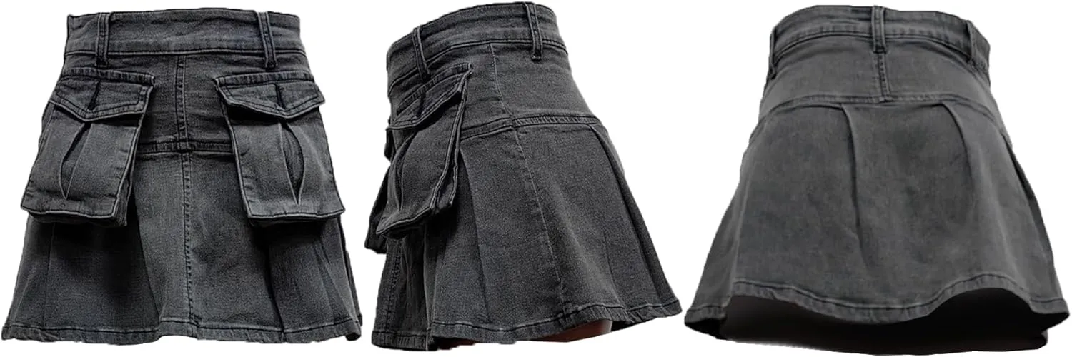 Cargo Jean Mini Skirt for Women Denim High Waisted A Line Club Skirts with Pockets