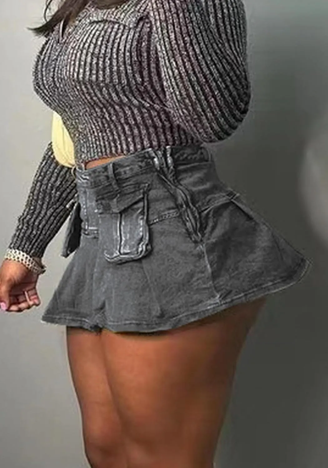 Cargo Jean Mini Skirt for Women Denim High Waisted A Line Club Skirts with Pockets
