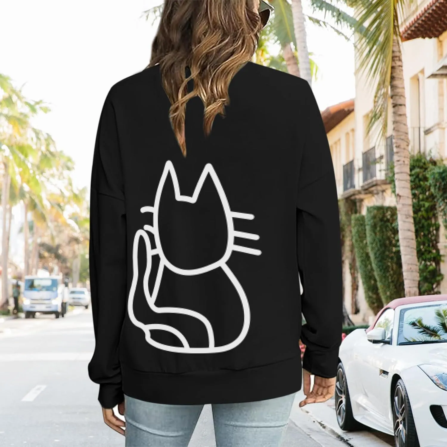 Cat Sweatshirts for Women Graphic Oversized Sweatshirt Funny Long Sleeve Shirt Cute Pullover Fleece Hoodie Tops
