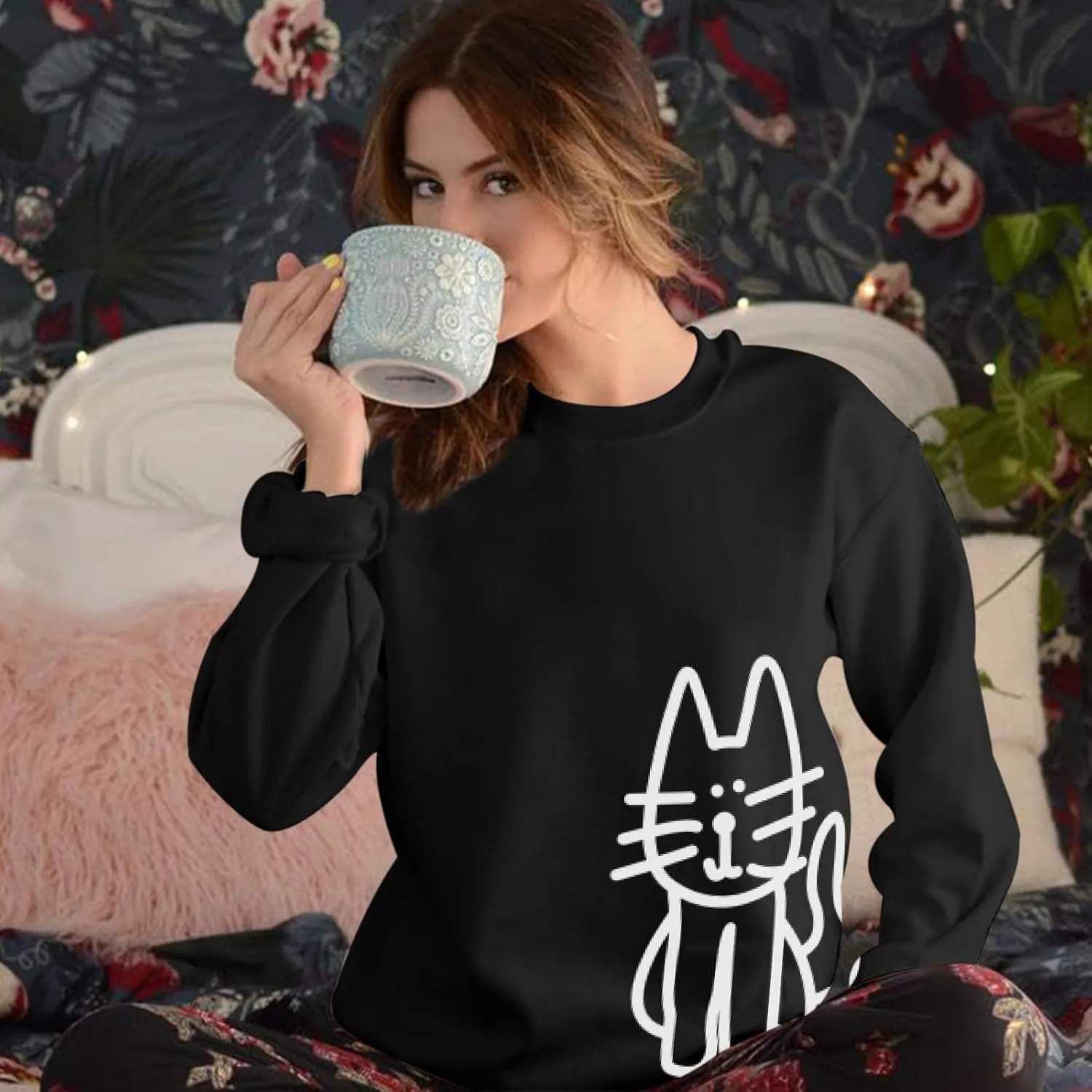 Cat Sweatshirts for Women Graphic Oversized Sweatshirt Funny Long Sleeve Shirt Cute Pullover Fleece Hoodie Tops