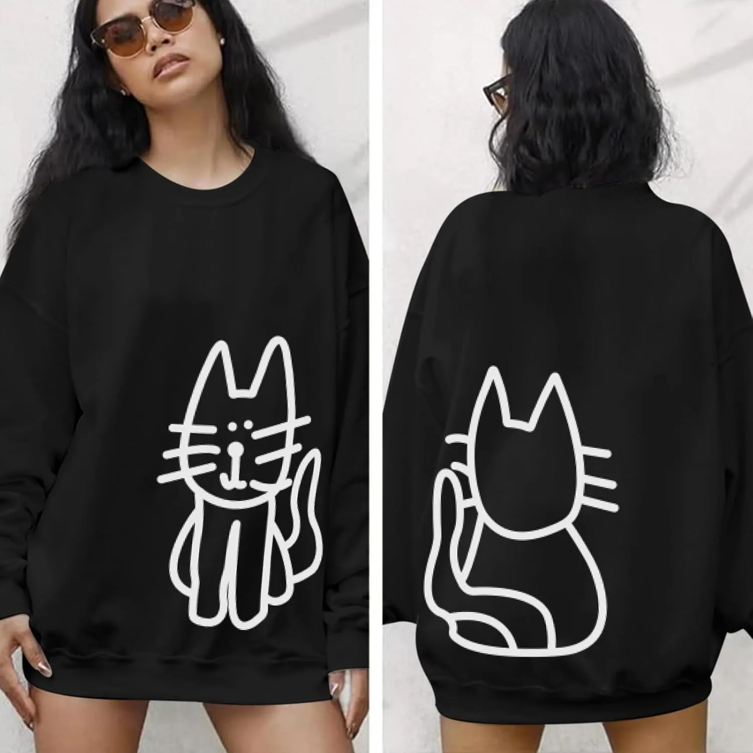 Cat Sweatshirts for Women Graphic Oversized Sweatshirt Funny Long Sleeve Shirt Cute Pullover Fleece Hoodie Tops