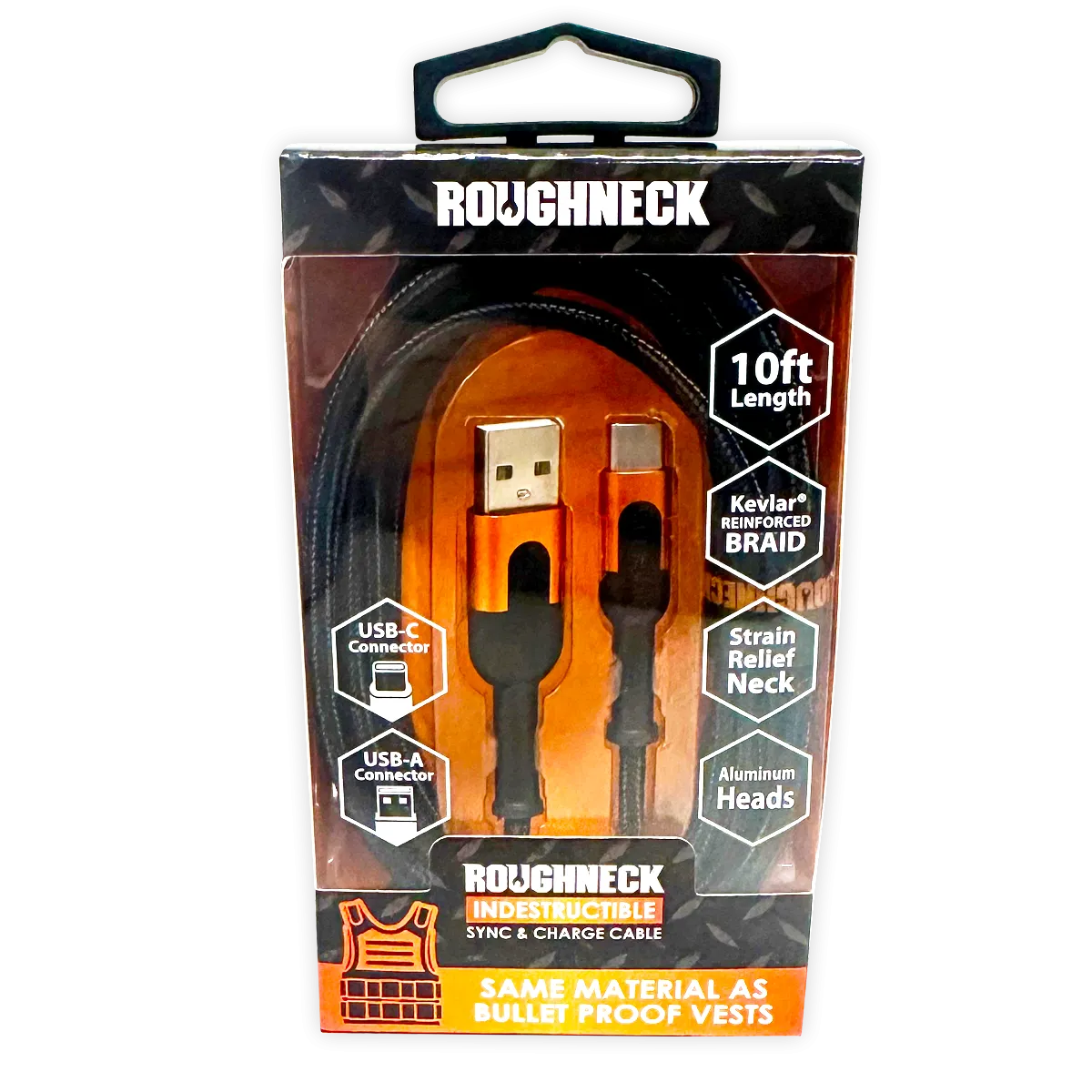 Charging Cable Roughneck USB to USB-C 10FT 2.4 Amp - 3 Pieces Per Pack 24569