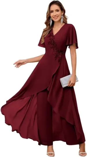 Chiffon Mother of The Bride Pant Suits for Wedding Guest Dresses Formal Outfit Womens Jumpsuit