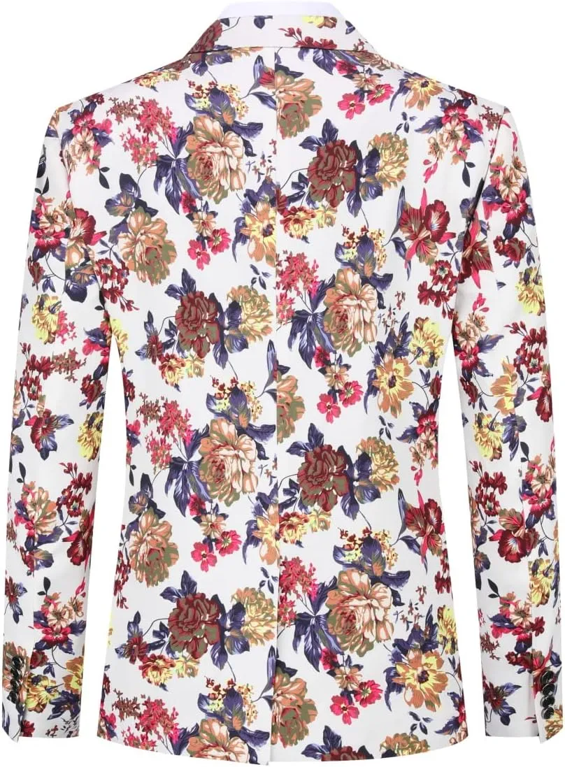 Cloudstyle Mens 2 Piece Suit Notched Lapel Sport Coat Floral One Button Slim Fit Tweed Suit